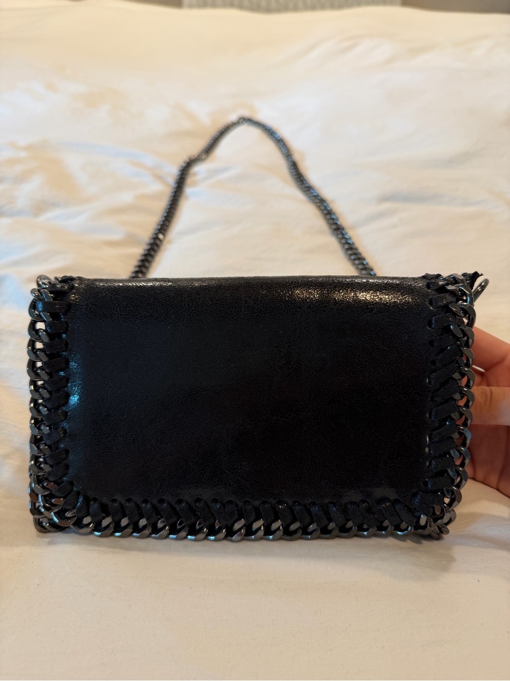 Italian Leather Black Chain-Trim Shoulder Bag - Women